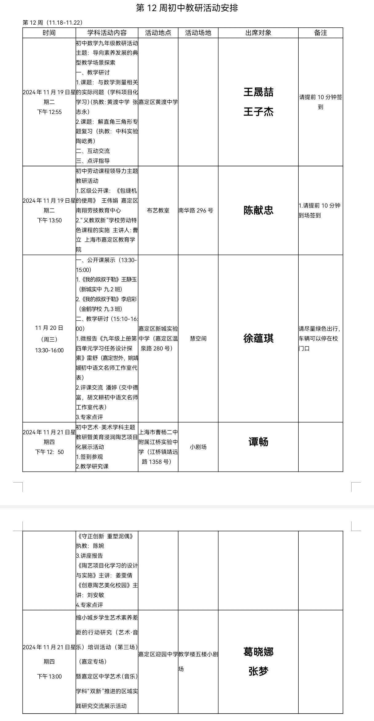 2024学年第一学期第12周初中教研活动安排.jpg