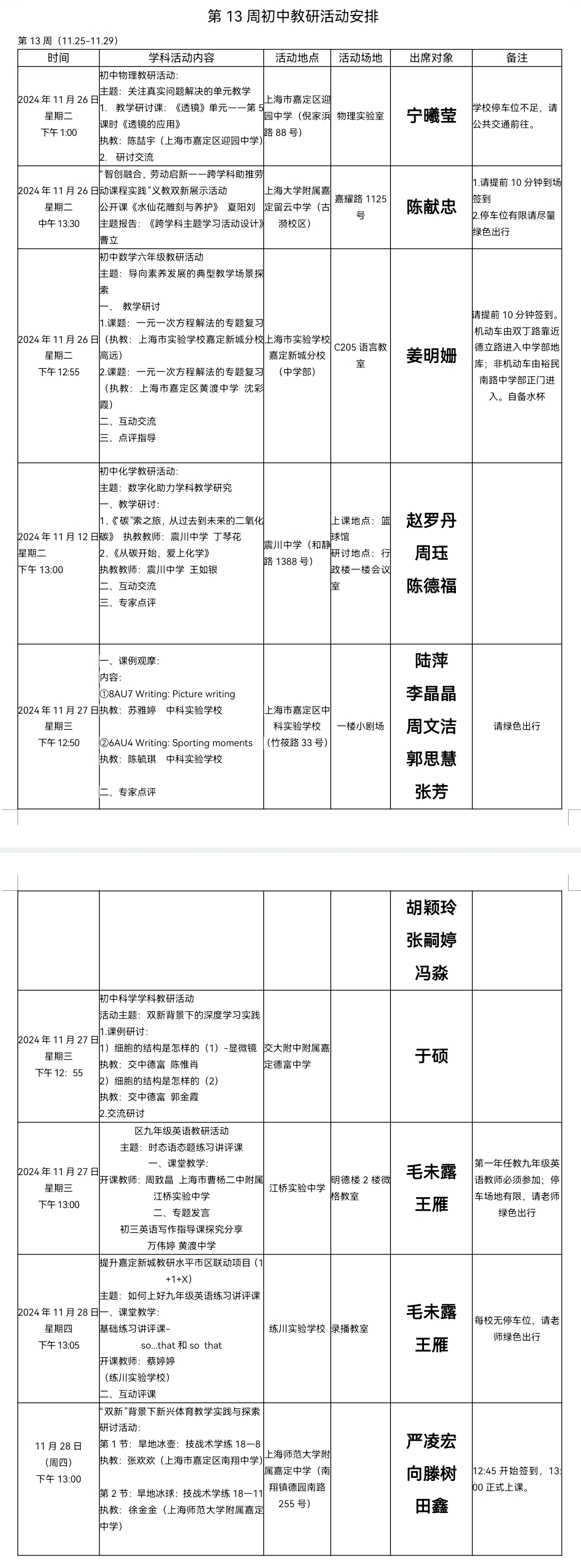 2024学年第一学期第13周初中教研活动安排.jpg
